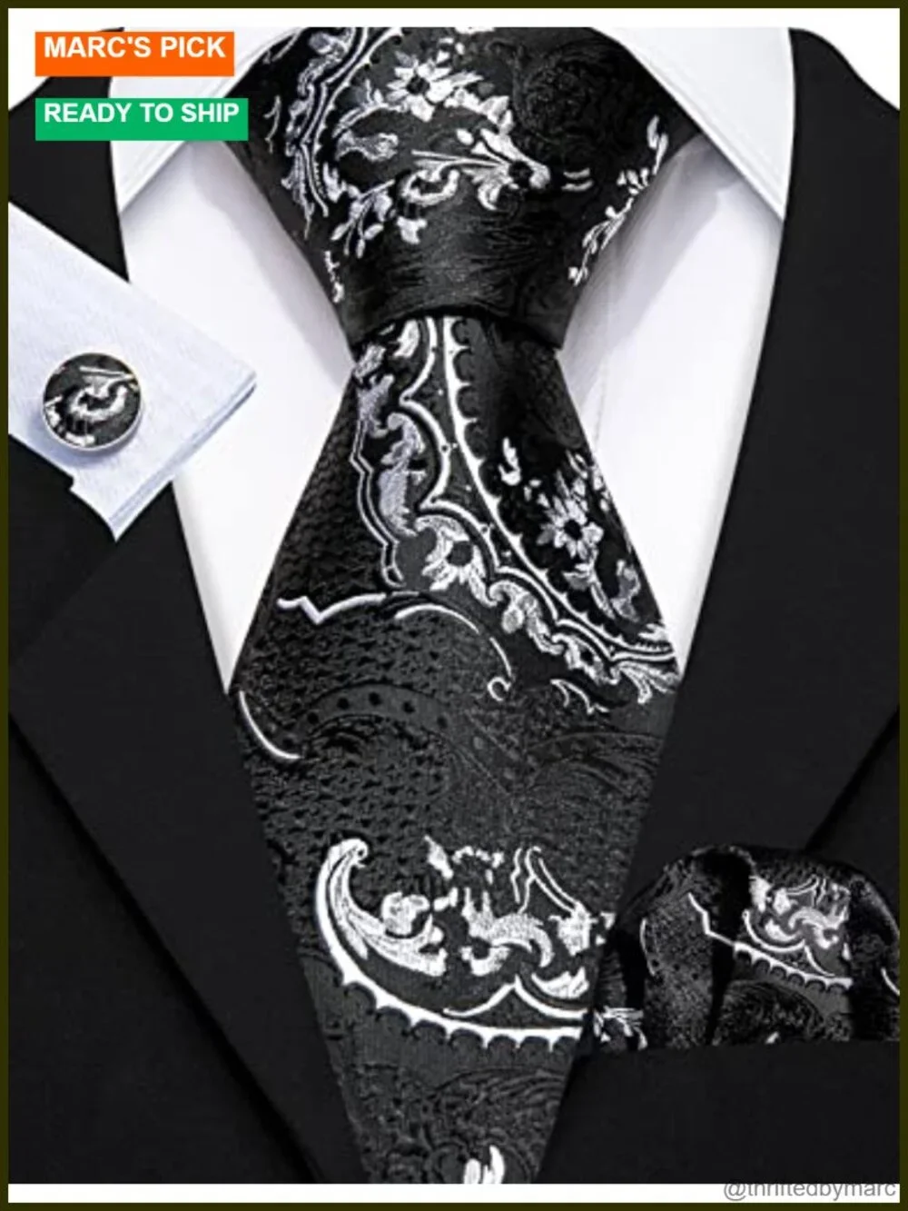 Set of 6 Silk Neckties with Tie Clip Jacquard Woven Formal Wedding